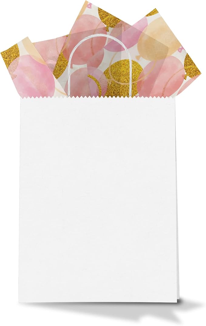 Pink and Gold Balloons Birthday Printed Tissue Paper for Gift Bags or Boxes and Wrapping - Bulk Decorative Art Tissue Paper for Packaging and Gifting | 24 Sheets 20" x 30"