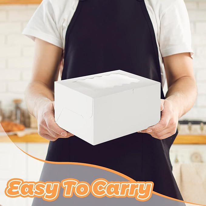 QTLCOHD 10 Packs 2+1 Cupcake Box with Window, 1 Small Cake and 2 Cupcakes Bento Cake Box with Insert and Stickers for Family Birthday Party Mother's day