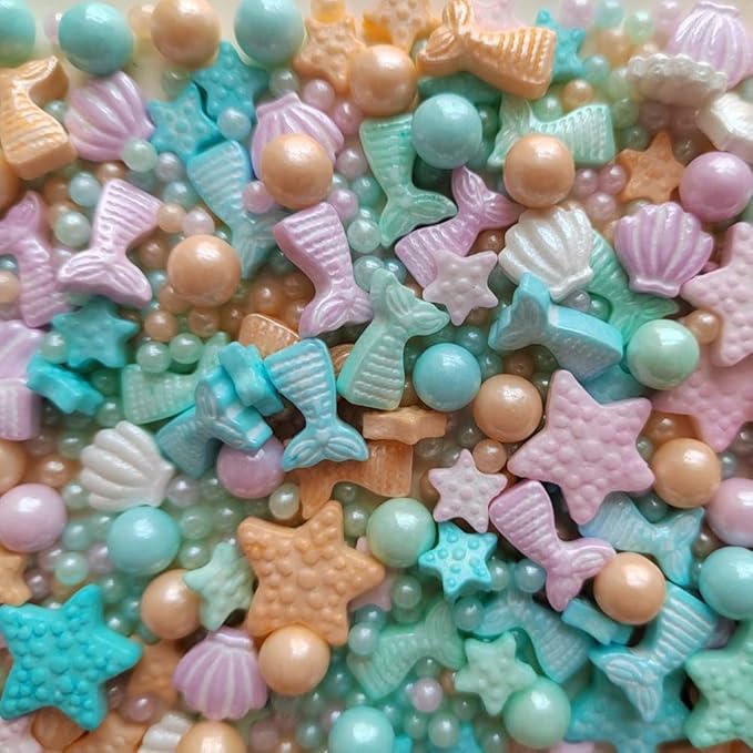Homankit Mermaid Sprinkle Sweets Sprinkles for Baking Dessert Cupcake Cake Topper Starfish Shell Pearl Mermaid Candy Mix 3.53 Ounces Multicolor