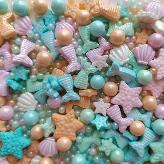 Homankit Mermaid Sprinkle Sweets Sprinkles for Baking Dessert Cupcake Cake Topper Starfish Shell Pearl Mermaid Candy Mix 3.53 Ounces Multicolor