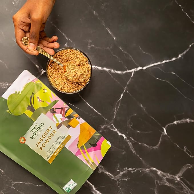 Jaggery Powder with No Sulphur, No Chemicals | Best Alternative of Sugar | Natural Sweetener | For Tea,Coffee 17.6 Oz from Two Brothers Organic Farms