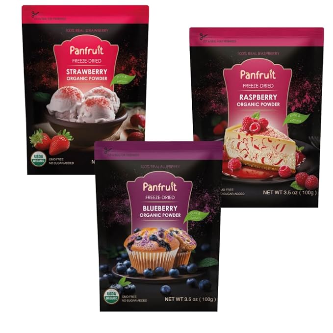 Panfruit Organic Freeze-Dried Strawberry Powder – No Sugar Added, Non-GMO, 100% Real Fruit – Ideal for Smoothies, Baking, Yogurt, and Desserts – 3.5 oz