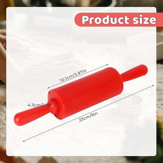 4 Pack Mini Rolling Pin for Kids, 9 Inch Plastic Handle Rolling Pin Non-Stick Silicone Rolling Pins for Children Cake Baking