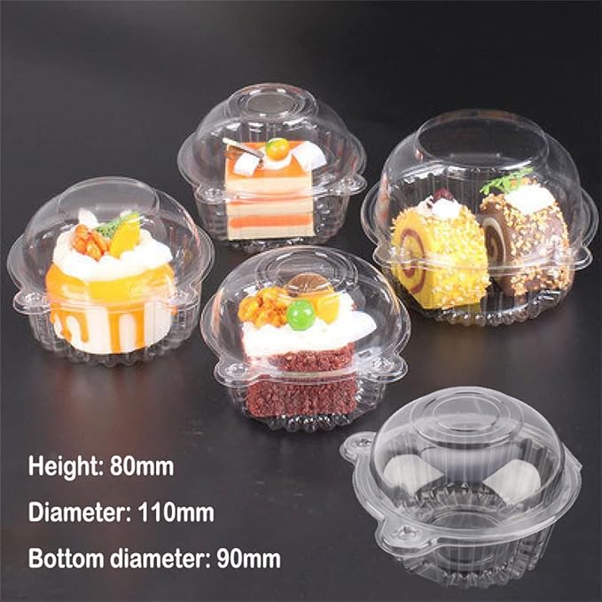 100 Packs Individual Cupcake Containers Transparent Box Packaging Cute Cat Head Shape Plastic Disposable Dome Cake Box Fruit Cakecup Box