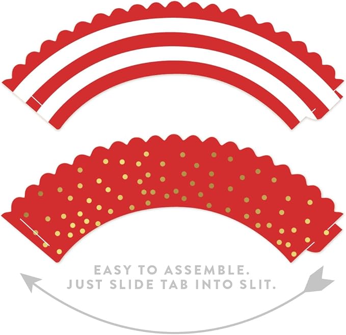 Andaz Press Party Cupcake Wrapper Decorations, Red Stripes and Metallic Gold Ink Polka Dots, 24-Pack, Theme Colored Bulk Cake Supplies