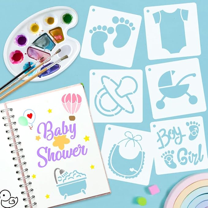 50 PCS Baby Painting Stencils Reusable Baby Stencils for Painting on Wood Rocks Canvas Fabric Glass Pottery 4x4 Inch