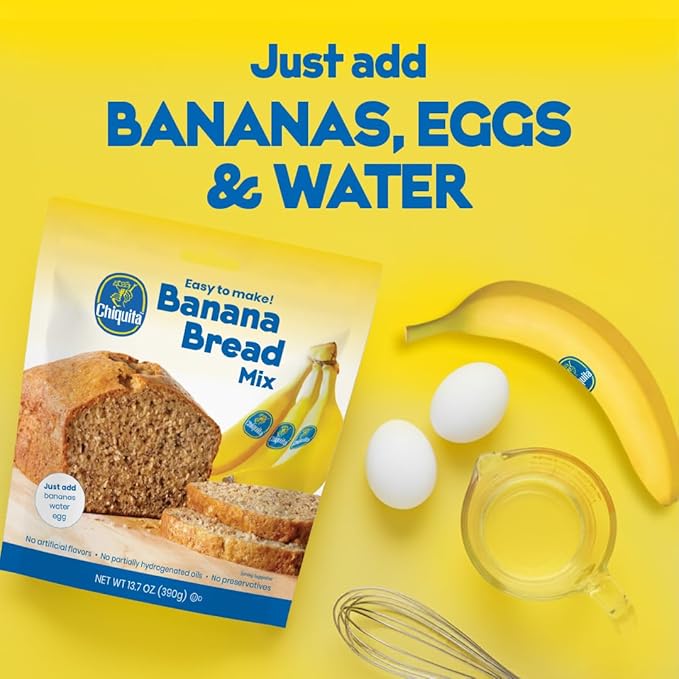 Chiquita™ Banana Bread and Muffin Mix – Moist, Easy-to-Make, No Preservatives - Just Add Bananas, Egg and Water - 13.7 Oz (Pack of 2)