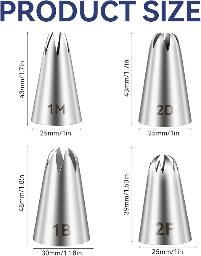 4pcs 1M 2D 2F 1B Cake Piping Tips, Cake Decorating Supplies Piping Tips, Piping Nozzles Decorating Tips, Baking Tools For Buttercream, Icing, Birthday Cake, Cupcake, DIY Art