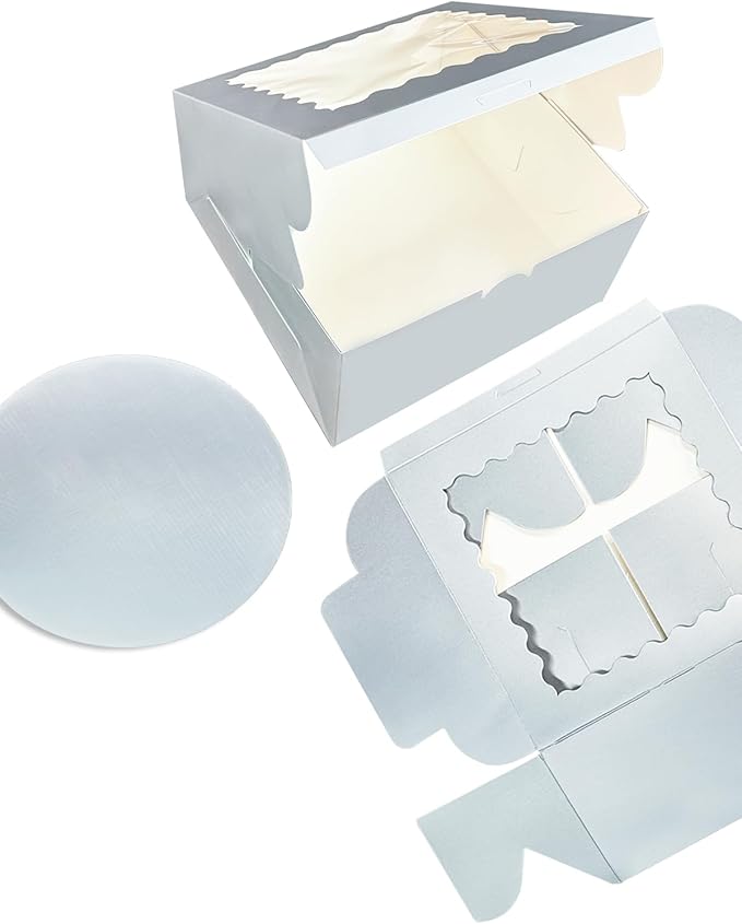 Bakepacker 36pcs 8x8x5 Inches Cake Boxes with Window 18-Packs Silver Cake Boxes 8 Inch Bakery Boxes (18 Cake Boxes +18 Cake Boards Included)