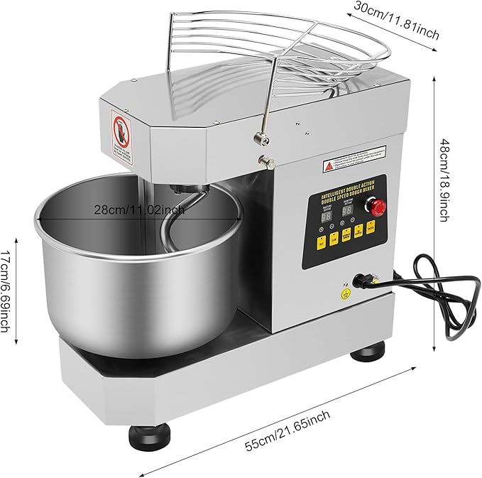 Commercial Food Mixer, 750W Electric Dough Kneading Machine, Commercial Flour Mixer Doughmaker with Food-grade Stainless Steel Bowl & Security Shield, Baking Equipment for Restaurant Kitchen