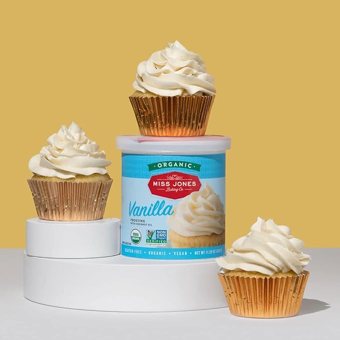 Miss Jones Baking Organic Buttercream Frosting, Perfect for Icing and Decorating, Vegan-Friendly: Vanilla (Pack of 3)
