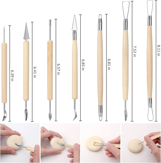 Blisstime 18PCS Clay Sculpting Tools, Basic Clay Pottery Carving Tool Kit with Wooden Handles and Tool Bag