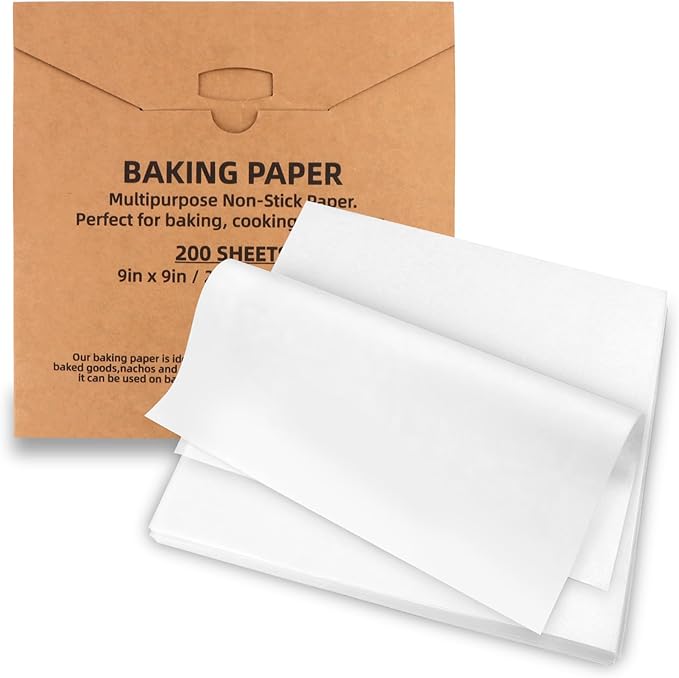 200 Pcs Parchment Paper Baking Sheets, 9"x9" Precut Non-Stick Baking Parchment Paper Sheets Bun Sheet Pan Liners.Baking Grilling Air Fryer Steaming Bread Cup Cake Cookie (White-9"x9")