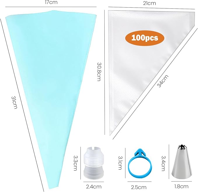 Icing Bags And Tips Set,Frosting Bags and tips,100 Disposable Icing Bags and Piping Tips For Cupcakes, Cookies, Cakes,Baking (110)