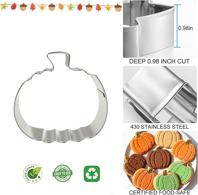 Pumpkin Cookie Cutters Set with Box, 5Pcs Large to Tiny Size - 3.94'', 2.95'', 2.05'',1.57'', 1.18'', Stainless Steel Fondant Biscuit Mold for Halloween Fall Thanksgiving Day Holiday Party Decoration