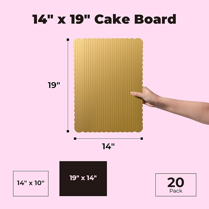 Fit Meal Prep [20 Pack 19x14 Rectangle Cake Boards Gold Cardboard Cake Base, Half Sheet Disposable, Desserts and Pastries Food Bottoms, Grease Proof and Moisture Resistant