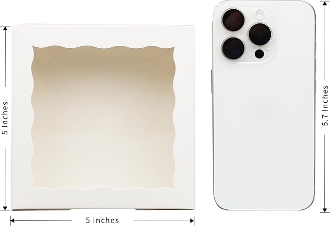 QULIT 50pcs 5x5x2 Inch Cookie Boxes with Window White Bakery Boxes Pastry Boxes for Macaroon Dessert Cupcake Donut Pastry Muffins