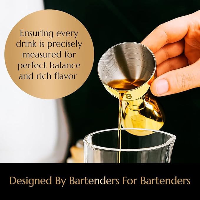 Double Bell Jigger by Bull In China - 0.25oz to 2oz Measures for Cocktails, Bars & Bartenders (Rainbow Chrome)