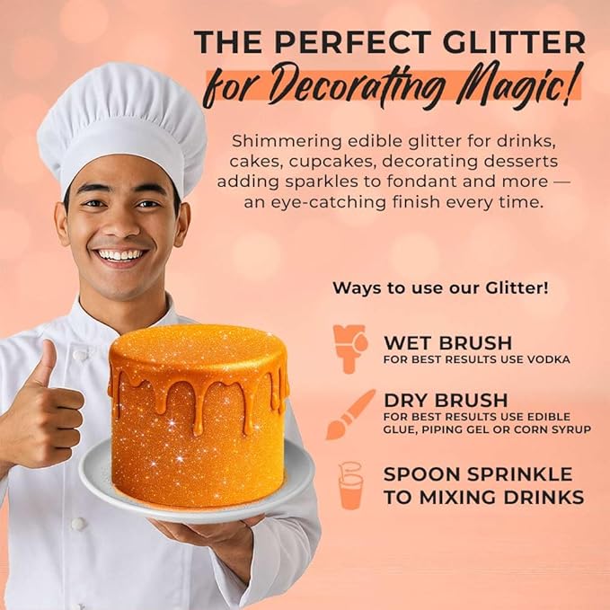 Bulk 20g Orange Halloween Edible Glitter for Drinks | Premium Sky Blue Edible Glitter for Cakes Drink - Shimmer Glitters Cake Decorations for Strawberries Cocktail Shimmering
