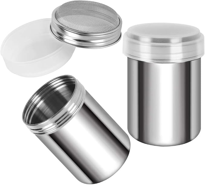 Accmor 2 Pack Powdered Sugar Shaker Duster, Cinnamon Shaker Flour Sifter, Fine Mesh Stainless Steel Dredge for Baking Soda Flour Cinnamon Cocoa