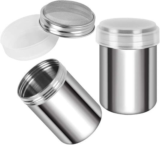 Accmor 2 Pack Powdered Sugar Shaker Duster, Cinnamon Shaker Flour Sifter, Fine Mesh Stainless Steel Dredge for Baking Soda Flour Cinnamon Cocoa
