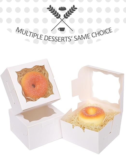 qiqee White Bakery Box with Window 4x4x2.5 inch 30Packs Macaron Boxes Small Donut Pastry Boxes for Party Mini Cookie Boxes