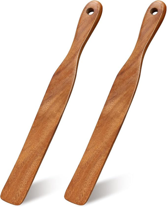 Skinny Wooden Spurtle Set for Sourdough Bread Baking Supplies Teak Wood Spatula for Cooking Utensils Sourdough Starter Kit Stirring Stick Spurtles kitchen Tools Dough Whisk Jar Scraper Spatulas Spoon