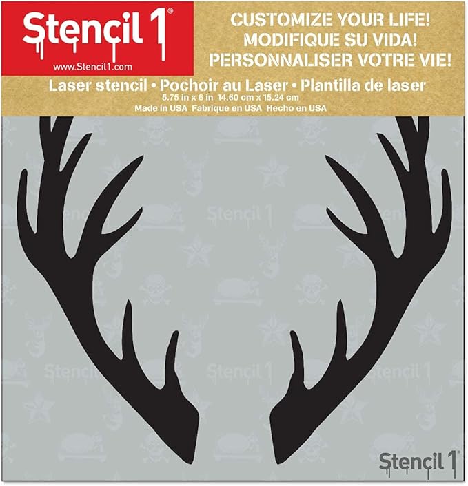 Stencil1 Deer Antlers Stencil – Reusable Winter Template for DIY Crafts, Holiday Decor, Painting on Wood, Fabric, Cards & More - 5.75" x 6"