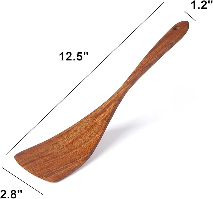 Wooden Spatula Nonstick Turner Acacia Wood, Long Handle Flat Frying Spatulas Handmade for Kitchen Gifts, Ideal Cookware Utensils for Cooking Eggs, Fish, Pancakes