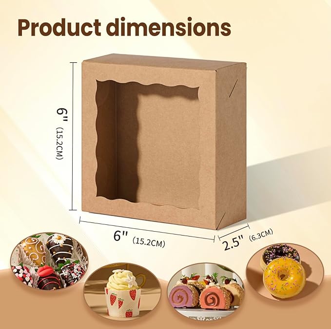 55pcs 6"x6"x2½ Brown Chocolate Covered Strawberries Boxes with Window Baking Boxes for Cookies, Cake,Macaron, Pie, Truffle Chocolate & More