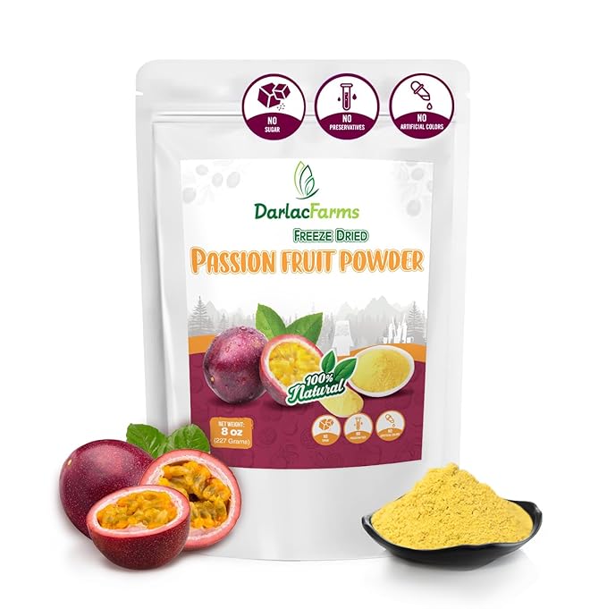 DARLAC FARMS Freeze Dried Passion Fruit Powder 8Oz, Natural ingredients, Nutrient-rich, Vegan, No Add Sugar, Preservative-free, Convenient zip-lock Pouch, Perfect for Drinks, Smoothies, Baking