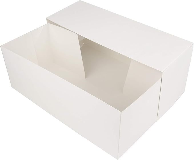 O'CREME White Rectangular Cake Box 14 Inch x 6 Inch x 5 Inch High with Scalloped Window - Pack of 25