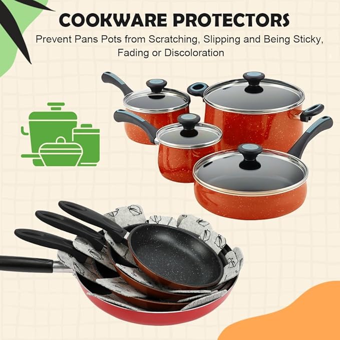BOYAN Pot and Pan Protectors, Larger & Thicker Felt Pot Protectors for Stacking, Set of 12 & 3 Different Sizes, Cookware Accessories, Pan Separators for Stacking Skillet Fry Pan Ceramic Glassware