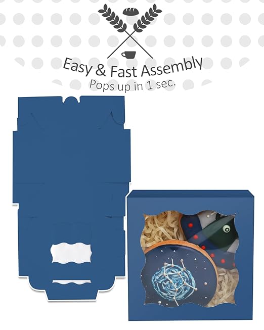 qiqee Blackish Blue Bakery Box with Window 4x4x2.5 inch 30Packs Macaron Boxes Small Donut Pastry Boxes for Party Mini Cookie Boxes
