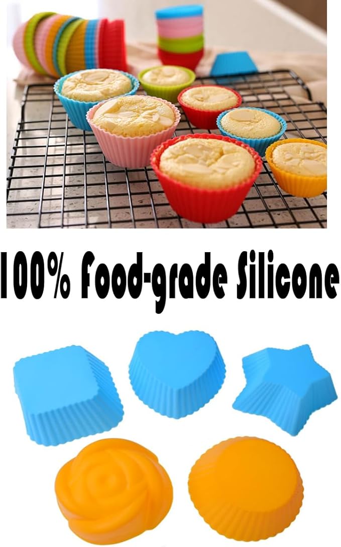 Reusable Silicone Cupcake Baking Cups Silicone Baking Cups, Reusable & Non-stick Muffin Cupcake Liners for Party Halloween Christmas (Pack of 30,Multicolor,5 styles)
