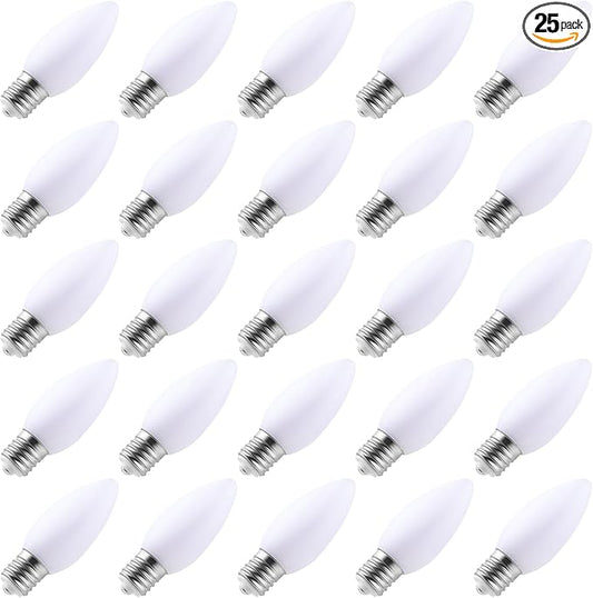 25-Pack Ceramic C9 LED Christmas Light Bulbs, Warm White LED Light Bulbs Holiday Decoration, Warm Christmas Decor for Indoor & Outdoor Use, E17/C9 Intermediate Base (Warm White Smooth)