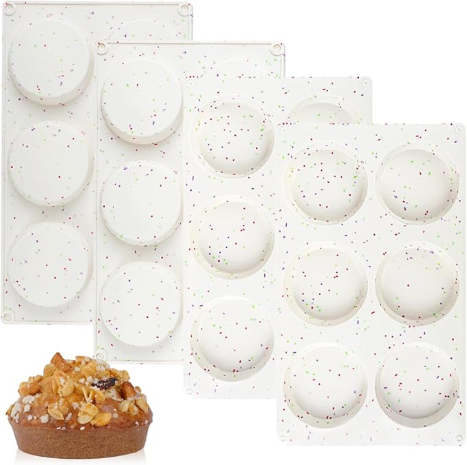 CAKETIME Muffin Top Pan, Silicone Egg Molds for Breakfast Sandwiches 3 Inch Round Baking Pan for Oven English muffins, Whoopie Pies, Corn Bread, Egg bites, Tarts 4 Pack Confetti