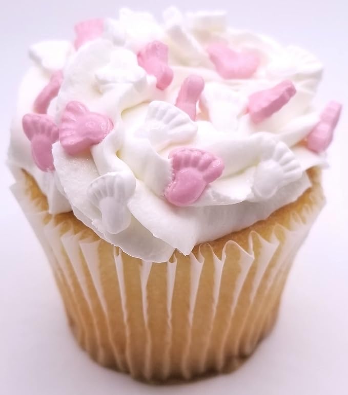 NCS Pink and White Baby Feet Edible Candy Sprinkles, 8 ounces