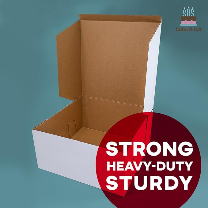 14x14x6 inches Corrugated Heavy-Duty White/Brown Sturdy Kraft Cake Boxes (50-Pack)