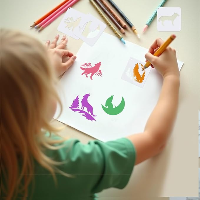 Augshy 56 Pcs Reusable Animal Wildlife Stencils, 3x3 Inch Drawing Templates for Crafts DIY Projects Home Decor Wood Canvas Wall Art Cards