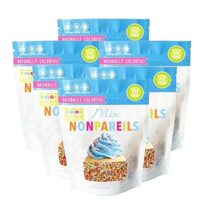 Color Kitchen Nonpareil Confetti Sprinkles Natural Ingredients Baking Cake Decorations, Ice Cream, Cookie, Artificial Dye-free, Plant-Based Colors, Gluten-Free, Non-GMO, No Hydrogenated Oils, Soy-Free, Kosher, 3 OZ (Pack of 6)