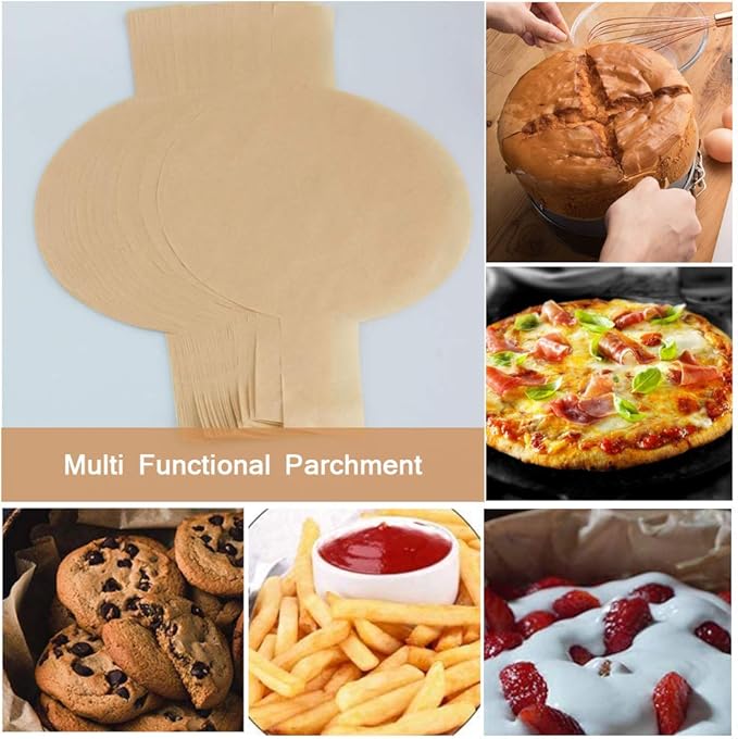 100 PCS Precut Circle Cake Pan Liners Rounds, 9 Inch Non Stick Parchment Paper Sheets for Baking Cakes,Dutch Oven, Air Fryer with Easy Lift Tabs (Brown)