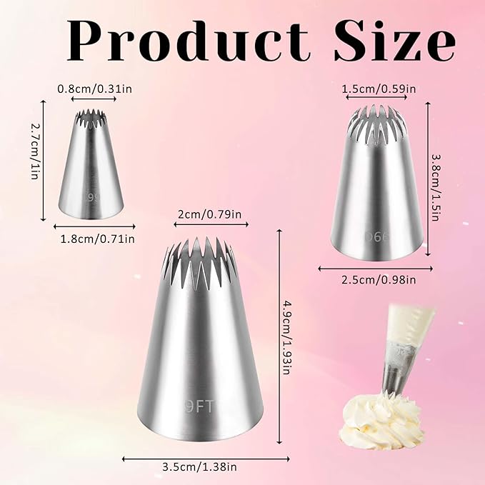 3pcs 199 D66 9FT Piping Tips, Decorating Supplies for Cakes, Cupcakes - Nozzles, Baking Tools for Buttercream, Icing, Birthday, DIY Art