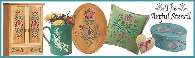 Rosemaling Pattern 3 & 4 Mini Stencils - Reusable Mylar Templates for DIY Crafts, Wood Signs, Walls & Fabric - Nordic Folk Art Painting & Scandinavian Designs - The Artful Stencil