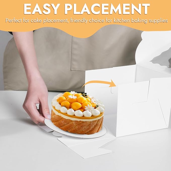 JCD 48pcs Bakery Boxes with Window,6x6x5in Small Bento Cake Box, Mini Cake Boxes sets cake within 6'' (24 Boxes & 24 Boards), Package for Pastries, Cupcakes, Birthday, Wedding(6 * 6 * 5inch/24sets)