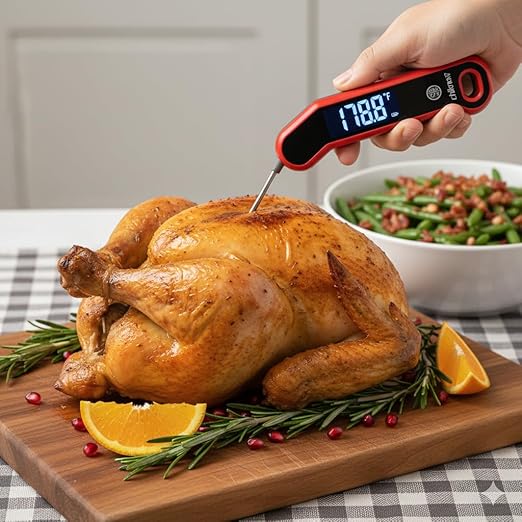 Instant Read Meat Thermometer Digital with Auto Rotate Large LCD Display & Sleep Mode, ±0.5°F Accuracy, IP67 Waterproof Cooking Thermometer for BBQ Grill Smoker Candy