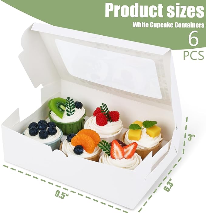VGOODALL 6PCS White Cupcake Boxes, 6 Count Cupcake Containers with Window Holding 36 Pastry Box for Birthday Holiday Party Bakery Supplies
