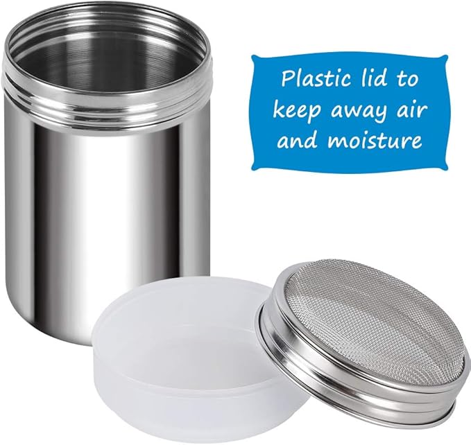 Accmor 2 Pack Powdered Sugar Shaker Duster, Cinnamon Shaker Flour Sifter, Fine Mesh Stainless Steel Dredge for Baking Soda Flour Cinnamon Cocoa