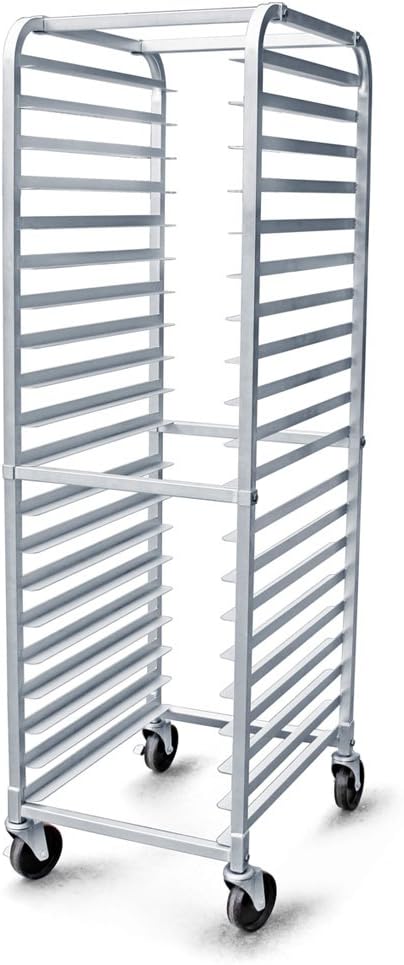 New Star Foodservice 36527 Commercial-Grade Aluminum 20-Tier Sheet Pan/Bun Pan Rack, 26" L x 20" W x 69" H with Brake Wheels Silver