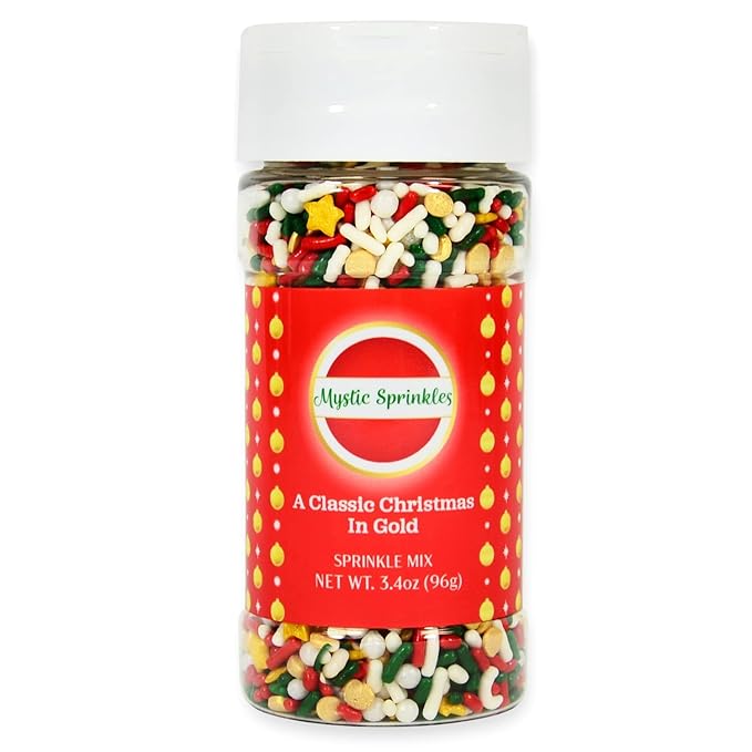 Mystic Sprinkles Christmas Holiday Sprinkle Mixes (A Classic Christmas in Gold Sprinkle Mix 3.4oz)